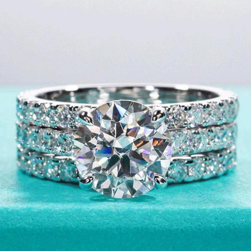 Certified 4.75ct. t.w. Moissanite Diamond Wedding 3 pcs Ring Set NEW - Picture 1 of 14